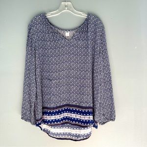 Old Navy V Neck Blue Paisley Peasant Blouse Size Extra Large